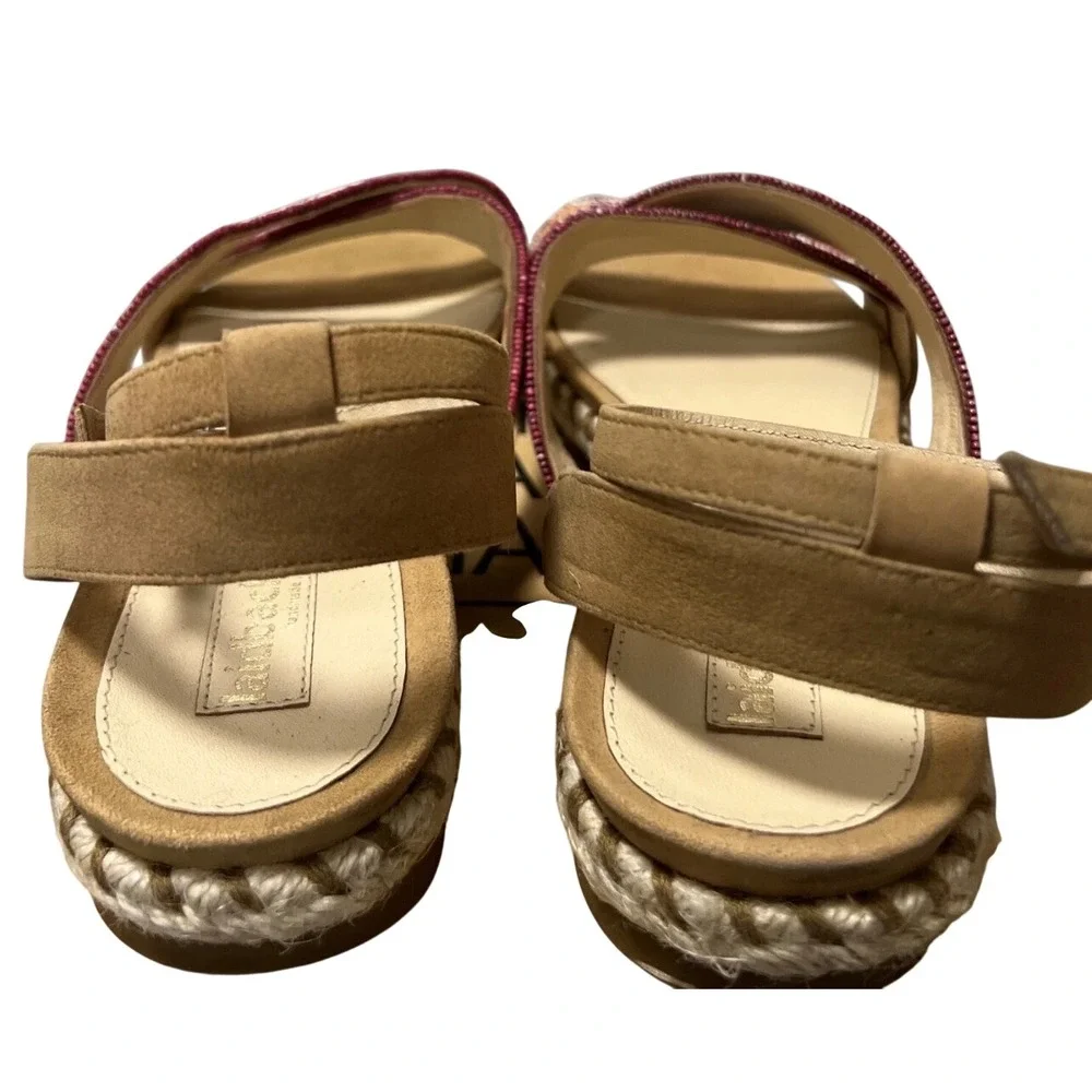 Laidback‎ London Sandals Women Tan Excellence Beaded Espadrille Boho Ankle Strap